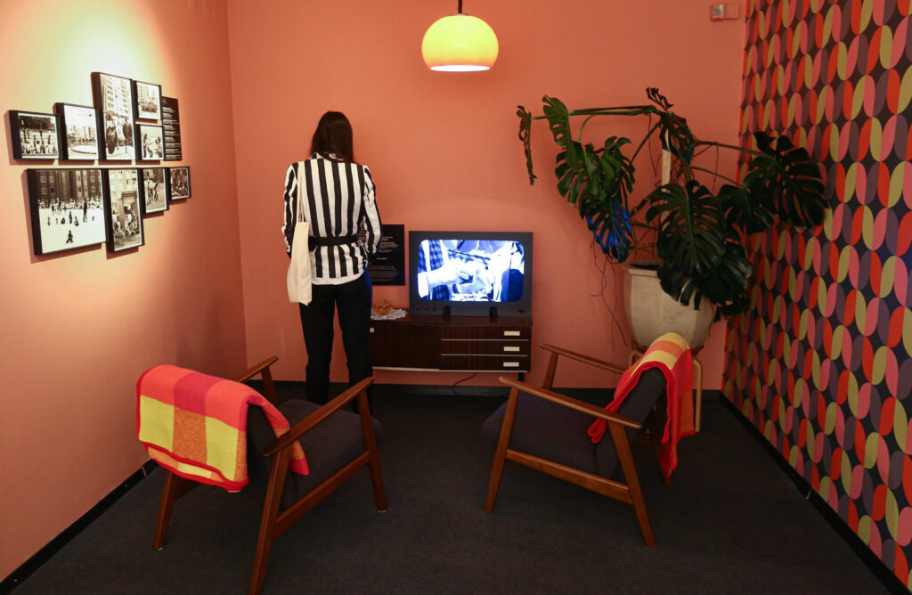 Obiskovalka na razstavi. 