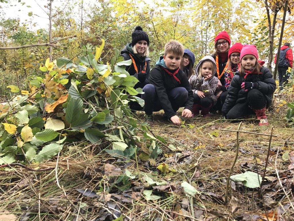 Skupinska fotografija sredi gozda.