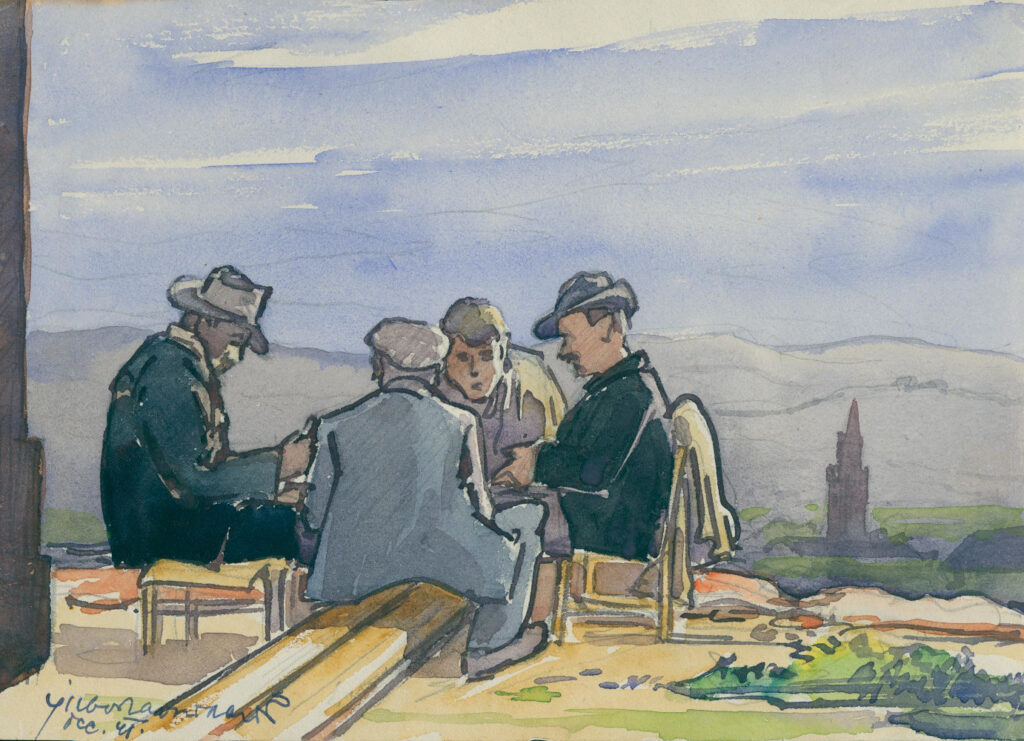 Moški med kartanjem.